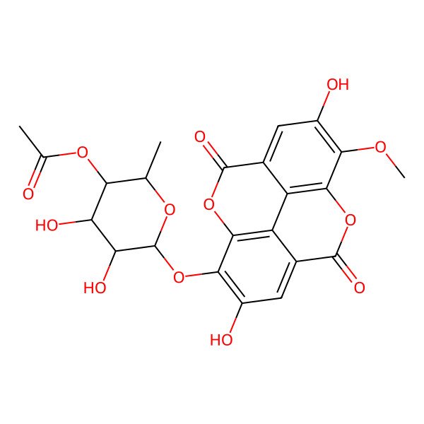 2D Structure of [(2S,3S,4S,5R,6S)-6-[(6,13-dihydroxy-14-methoxy-3,10-dioxo-2,9-dioxatetracyclo[6.6.2.04,16.011,15]hexadeca-1(15),4,6,8(16),11,13-hexaen-7-yl)oxy]-4,5-dihydroxy-2-methyloxan-3-yl] acetate