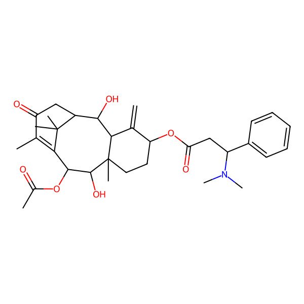 2D Structure of (R)-beta-(Dimethylamino)benzenepropanoic acid 2alpha,9alpha-dihydroxy-10beta-acetoxy-13-oxotaxa-4(20),11-dien-5alpha-yl ester