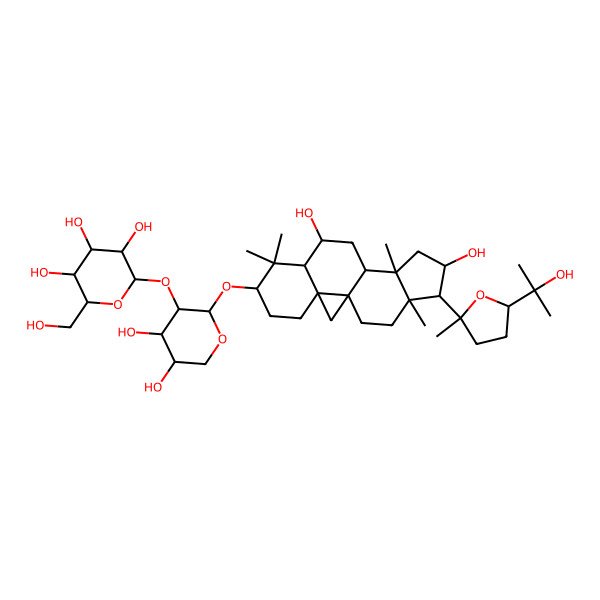 2D Structure of (2S,3R,4S,5R,6R)-2-[(2S,3R,4R,5R)-2-[[(1S,3R,6S,8R,9S,11S,12S,14S,15R,16R)-9,14-dihydroxy-15-[(2R,5S)-5-(2-hydroxypropan-2-yl)-2-methyloxolan-2-yl]-7,7,12,16-tetramethyl-6-pentacyclo[9.7.0.01,3.03,8.012,16]octadecanyl]oxy]-4,5-dihydroxyoxan-3-yl]oxy-6-(hydroxymethyl)oxane-3,4,5-triol