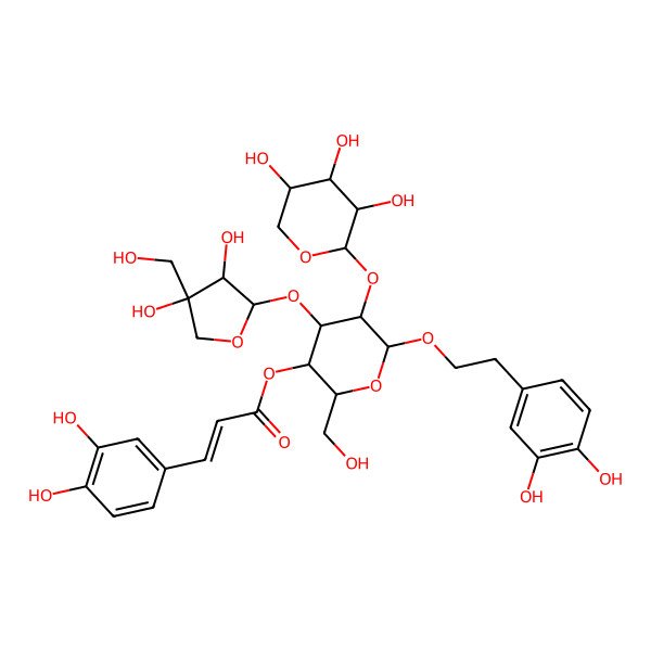 2D Structure of [(2R,3R,4S,5R,6R)-4-[(2S,3R,4R)-3,4-dihydroxy-4-(hydroxymethyl)oxolan-2-yl]oxy-6-[2-(3,4-dihydroxyphenyl)ethoxy]-2-(hydroxymethyl)-5-[(2S,3R,4S,5R)-3,4,5-trihydroxyoxan-2-yl]oxyoxan-3-yl] (E)-3-(3,4-dihydroxyphenyl)prop-2-enoate