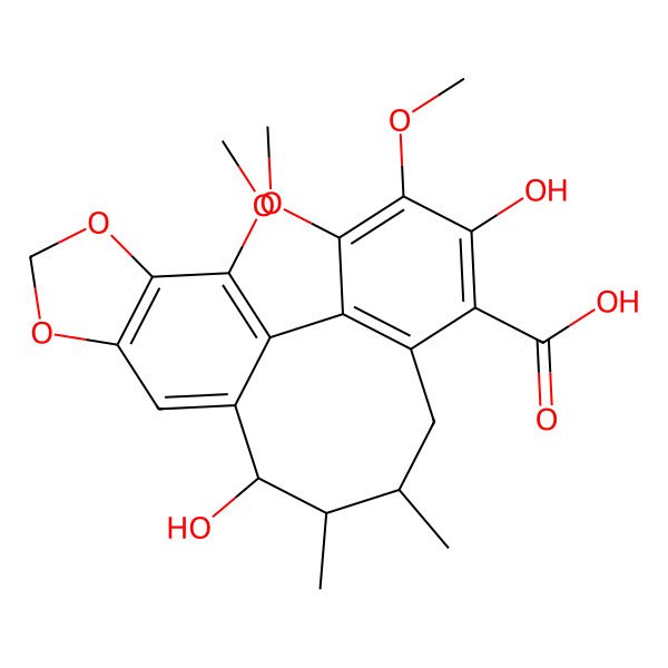 2D Structure of (9R,10R,11R)-5,11-dihydroxy-3,4,19-trimethoxy-9,10-dimethyl-15,17-dioxatetracyclo[10.7.0.02,7.014,18]nonadeca-1(19),2(7),3,5,12,14(18)-hexaene-6-carboxylic acid