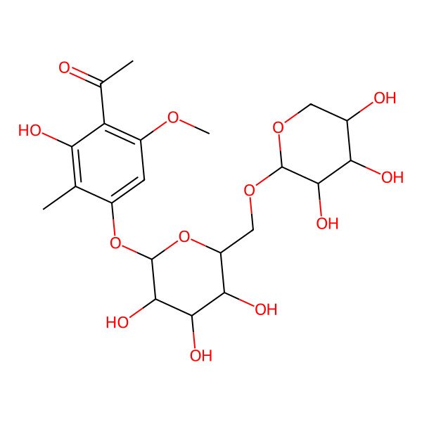 2D Structure of 1-[2-hydroxy-6-methoxy-3-methyl-4-[(2S,3R,4S,5S,6R)-3,4,5-trihydroxy-6-[[(2S,3R,4S,5R)-3,4,5-trihydroxyoxan-2-yl]oxymethyl]oxan-2-yl]oxyphenyl]ethanone