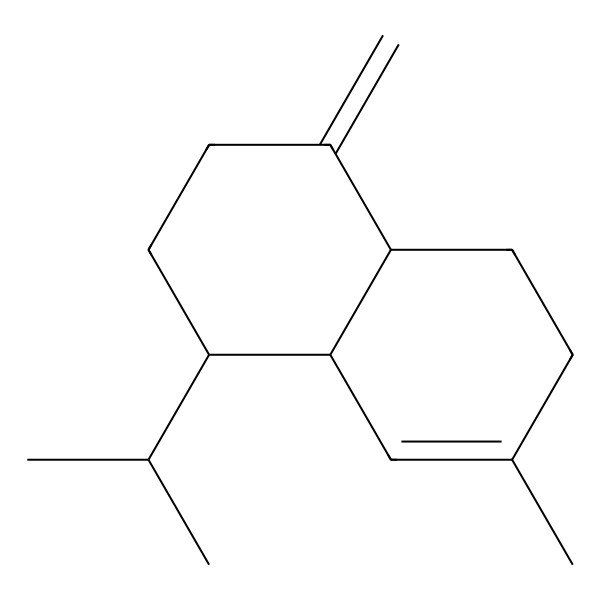 2D Structure of Naphthalene, 1,2,3,4,4a,5,6,8a-octahydro-7-methyl-4-methylene-1-(1-methylethyl)-, (1alpha,4aalpha,8aalpha)-