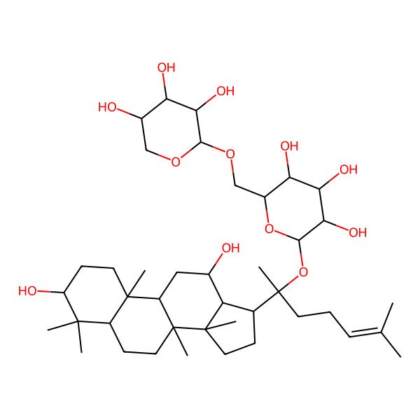 2D Structure of (2S,3R,4S,5S,6R)-2-[2-(3,12-dihydroxy-4,4,8,10,14-pentamethyl-2,3,5,6,7,9,11,12,13,15,16,17-dodecahydro-1H-cyclopenta[a]phenanthren-17-yl)-6-methylhept-5-en-2-yl]oxy-6-[[(2S,3R,4S,5R)-3,4,5-trihydroxyoxan-2-yl]oxymethyl]oxane-3,4,5-triol