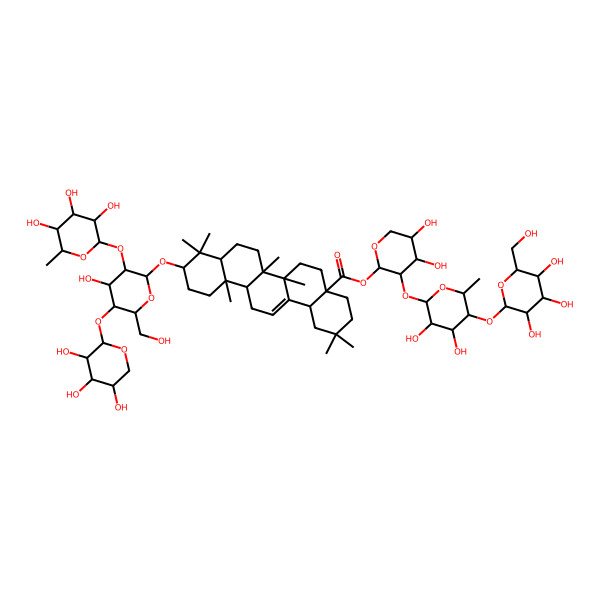 2D Structure of [(2S,3R,4S,5S)-3-[(2S,3R,4S,5R,6S)-3,4-dihydroxy-6-methyl-5-[(2S,3R,4S,5S,6R)-3,4,5-trihydroxy-6-(hydroxymethyl)oxan-2-yl]oxyoxan-2-yl]oxy-4,5-dihydroxyoxan-2-yl] (4aS,6aR,6aS,6bR,8aR,10S,12aR,14bS)-10-[(2R,3R,4S,5S,6R)-4-hydroxy-6-(hydroxymethyl)-3-[(2S,3R,4R,5R,6S)-3,4,5-trihydroxy-6-methyloxan-2-yl]oxy-5-[(2S,3R,4S,5R)-3,4,5-trihydroxyoxan-2-yl]oxyoxan-2-yl]oxy-2,2,6a,6b,9,9,12a-heptamethyl-1,3,4,5,6,6a,7,8,8a,10,11,12,13,14b-tetradecahydropicene-4a-carboxylate