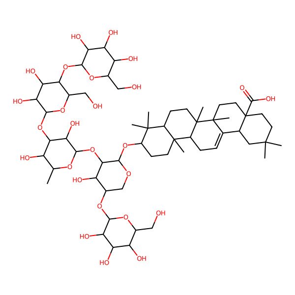 2D Structure of 3beta-[[2-O-[3-O-(4-O-beta-D-Glucopyranosyl-beta-D-glucopyranosyl)-alpha-L-rhamnopyranosyl]-4-O-beta-D-glucopyranosyl-alpha-L-arabinopyranosyl]oxy]oleana-12-ene-28-oic acid