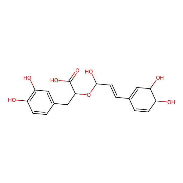 2D Structure of 2-[(E)-3-(3,4-dihydroxycyclohexa-1,5-dien-1-yl)-1-hydroxy-allyloxy]-3-(3,4-dihydroxyphenyl)propanoic acid
