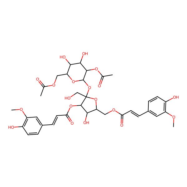 2D Structure of 3-O,6-O-Bis[3-(4-hydroxy-3-methoxyphenyl)acryloyl]-beta-D-fructofuranosyl 2-O,6-O-diacetyl-alpha-D-glucopyranoside