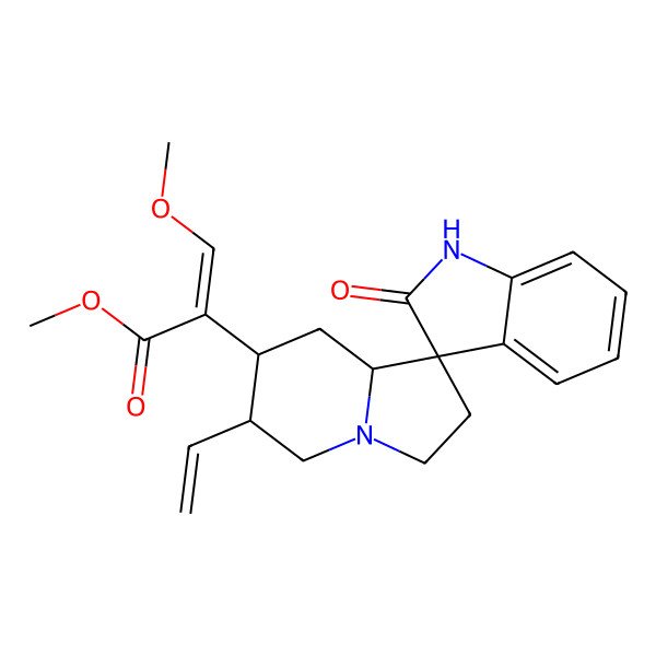 2D Structure of methyl (E)-2-[(6'R,7'S)-6'-ethenyl-2-oxospiro[1H-indole-3,1'-3,5,6,7,8,8a-hexahydro-2H-indolizine]-7'-yl]-3-methoxyprop-2-enoate
