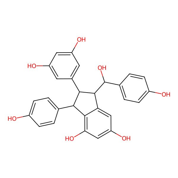 2D Structure of (1R,2S,3R)-2-(3,5-dihydroxyphenyl)-1-[(S)-hydroxy-(4-hydroxyphenyl)methyl]-3-(4-hydroxyphenyl)-2,3-dihydro-1H-indene-4,6-diol