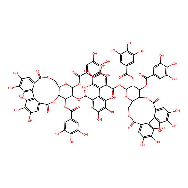 2D Structure of [(10R,11S,12R,13S,15R)-3,4,5,21,22,23-hexahydroxy-8,18-dioxo-11,13-bis[(3,4,5-trihydroxybenzoyl)oxy]-9,14,17-trioxatetracyclo[17.4.0.02,7.010,15]tricosa-1(23),2,4,6,19,21-hexaen-12-yl] 2-[6-[[(10R,11S,12R,13S,15R)-3,4,5,21,22,23-hexahydroxy-8,18-dioxo-11,12-bis[(3,4,5-trihydroxybenzoyl)oxy]-9,14,17-trioxatetracyclo[17.4.0.02,7.010,15]tricosa-1(23),2,4,6,19,21-hexaen-13-yl]oxycarbonyl]-2,3,4-trihydroxyphenyl]-3,4,5-trihydroxybenzoate
