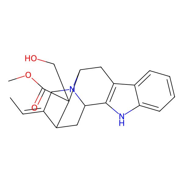 2D Structure of methyl (1S,12S,13R,14S,15E)-15-ethylidene-13-(hydroxymethyl)-3,17-diazapentacyclo[12.3.1.02,10.04,9.012,17]octadeca-2(10),4,6,8-tetraene-13-carboxylate