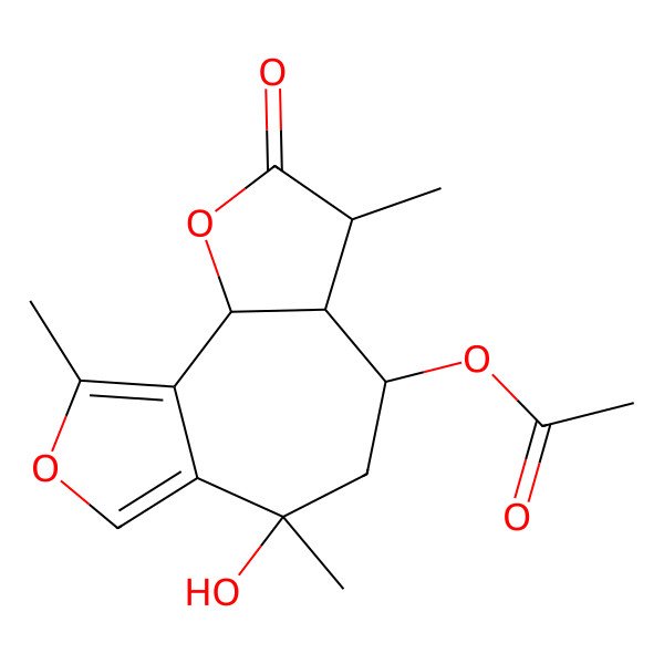 2D Structure of (3S)-2-Oxo-3beta,6,9-trimethyl-2,3,3abeta,5,6,9balpha-hexahydro-4H-cyclohepta[2,1-b:3,4-c']difuran-4beta,6alpha-diol 4-acetate