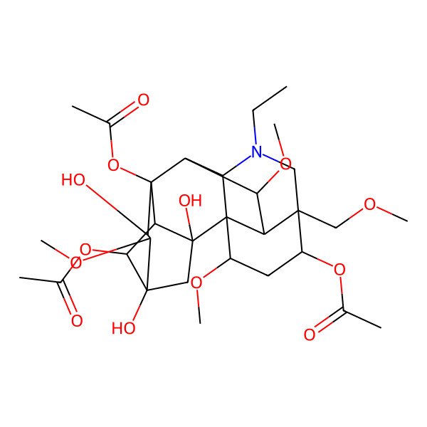 2D Structure of [(1R,2S,3S,4R,5R,6S,7S,8S,9R,13R,14R,16S,17R,18R)-4,8-diacetyloxy-11-ethyl-2,5,7-trihydroxy-6,16,18-trimethoxy-13-(methoxymethyl)-11-azahexacyclo[7.7.2.12,5.01,10.03,8.013,17]nonadecan-14-yl] acetate