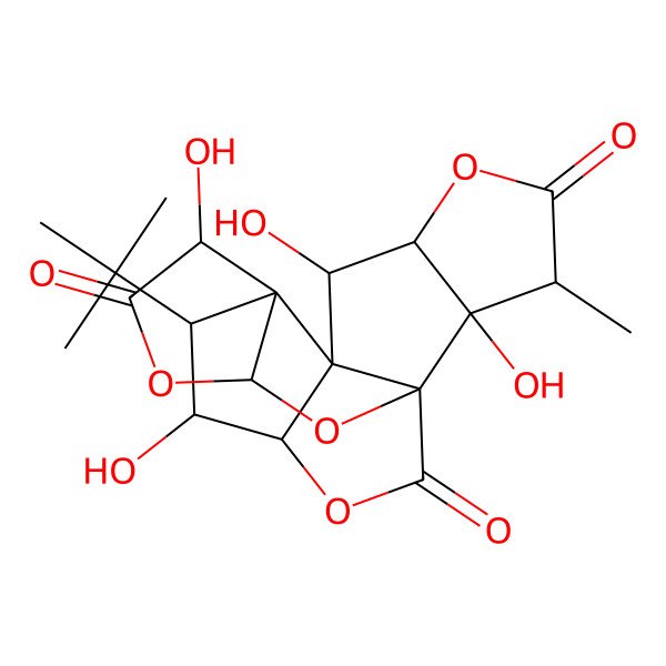 2D Structure of (1R,3R,9R,10S,13S,16S,17R)-8-tert-butyl-6,9,12,17-tetrahydroxy-16-methyl-2,4,14,19-tetraoxahexacyclo[8.7.2.01,11.03,7.07,11.013,17]nonadecane-5,15,18-trione