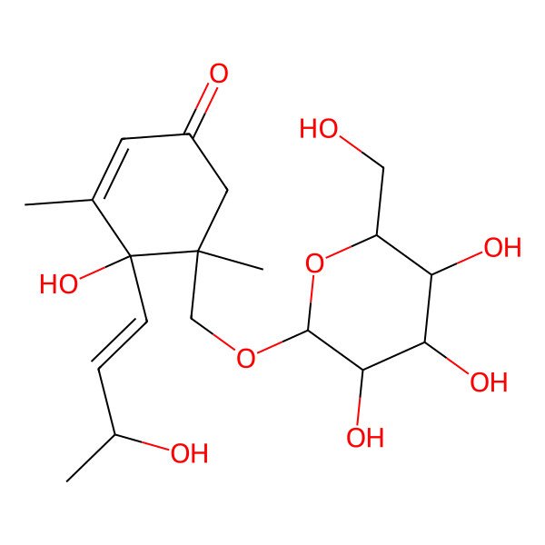 2D Structure of 4-hydroxy-4-[(E)-3-hydroxybut-1-enyl]-3,5-dimethyl-5-[[(2R,3R,4S,5S,6R)-3,4,5-trihydroxy-6-(hydroxymethyl)oxan-2-yl]oxymethyl]cyclohex-2-en-1-one