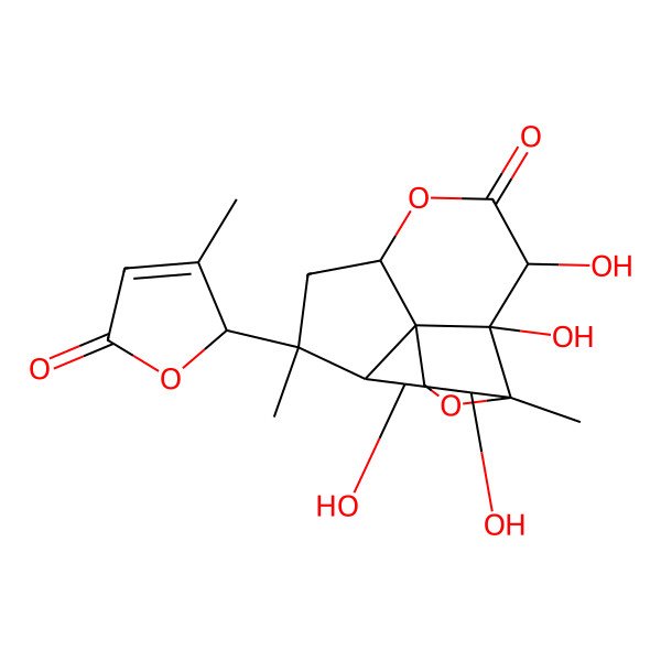 2D Structure of (1R,2R,3R,6R,8S,9R,10R,11S,12R)-2,3,10,11-tetrahydroxy-8,12-dimethyl-8-[(2R)-3-methyl-5-oxo-2H-furan-2-yl]-5,13-dioxatetracyclo[7.5.0.01,6.02,12]tetradecan-4-one