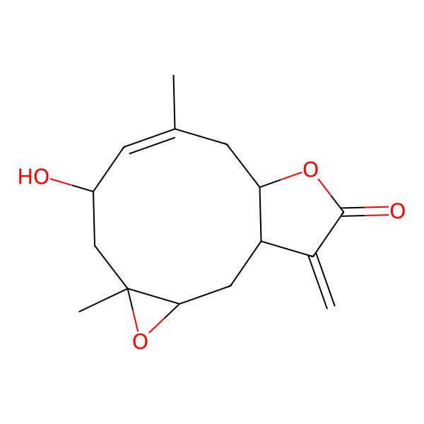 2D Structure of (8Z)-7-hydroxy-5,9-dimethyl-14-methylidene-4,12-dioxatricyclo[9.3.0.03,5]tetradec-8-en-13-one