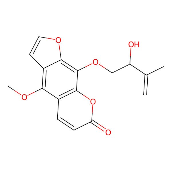 2D Structure of 9-[(2R)-2-hydroxy-3-methylbut-3-enoxy]-4-methoxyfuro[3,2-g]chromen-7-one