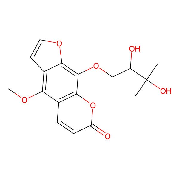2D Structure of 9-[(2S)-2,3-dihydroxy-3-methylbutoxy]-4-methoxyfuro[3,2-g]chromen-7-one