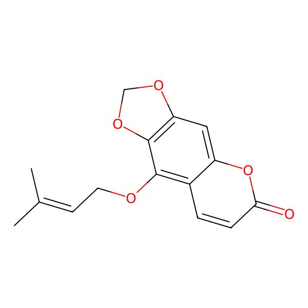 2D Structure of 9-[(3-Methylbut-2-en-1-yl)oxy]-2H,6H-[1,3]dioxolo[4,5-g][1]benzopyran-6-one