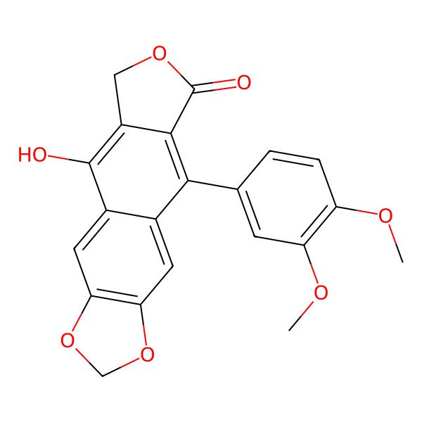 2D Structure of 9-(3,4-dimethoxyphenyl)-5-hydroxy-6H-[2]benzofuro[5,6-f][1,3]benzodioxol-8-one