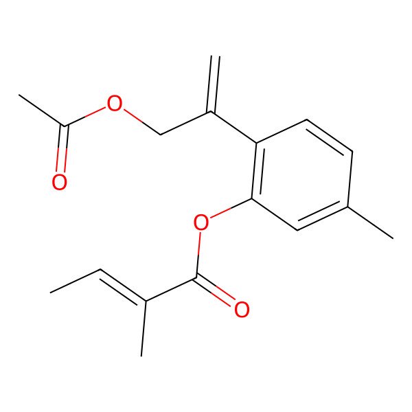 2D Structure of 9-Acetoxy-8,10-Dehydrothymol 3-O-Tiglate 2D Structure of 9-Acetoxy-8,10-Dehydrothymol 3-O-Tiglate