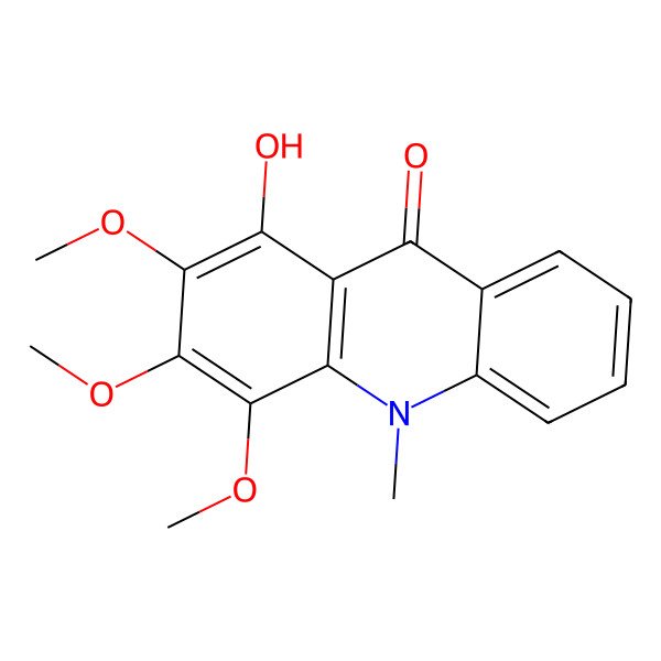 2D Structure of 9-Acridanone, 1-hydroxy-2,3,4-trimethoxy-10-methyl- 2D Structure of 9-Acridanone, 1-hydroxy-2,3,4-trimethoxy-10-methyl-