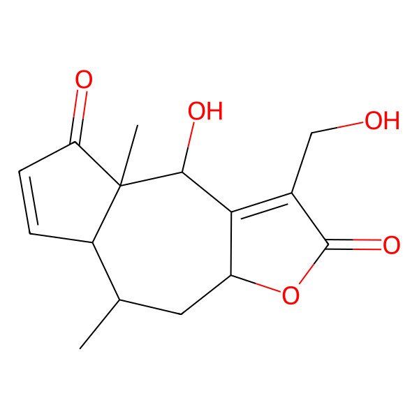 2D Structure of 9-hydroxy-1-(hydroxymethyl)-5,8a-dimethyl-4,5,5a,9-tetrahydro-3aH-azuleno[6,7-b]furan-2,8-dione