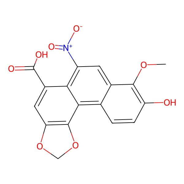 2D Structure of 9-Hydroxy-8-methoxy-6-nitro-phenanthrol[3,4-D][1,3]dioxole-5-carboxylic acid