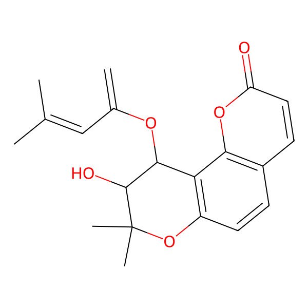 2D Structure of 9-Hydroxy-8,8-dimethyl-10-(3-methyl-1-methylene-but-2-enoxy)-9,10-dihydropyrano[2,3-f]chromen-2-one