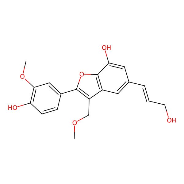 2D Structure of 2-(4-hydroxy-3-methoxyphenyl)-5-[(E)-3-hydroxyprop-1-enyl]-3-(methoxymethyl)-1-benzofuran-7-ol