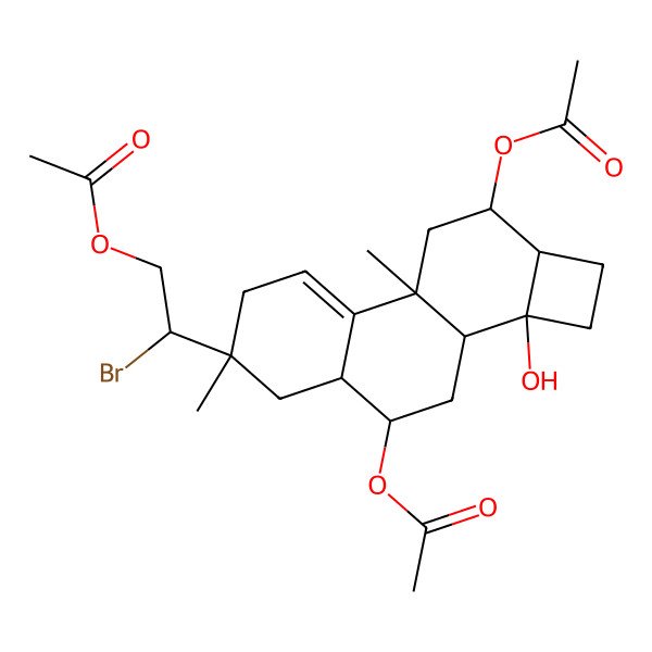 2D Structure of (2aS,betaR)-6,8bbeta-Dimethyl-beta-bromo-4beta,10beta-di(acetyloxy)-2abeta-hydroxy-1,2,2a,2balpha,3,4,4abeta,5,6,7,8b,9,10,10abeta-tetradecahydrocyclobuta[a]phenanthrene-6beta-ethanol 6-acetate