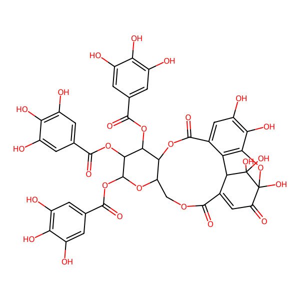 2D Structure of [1,18,19,23,23-Pentahydroxy-2,5,15-trioxo-10,11-bis[(3,4,5-trihydroxybenzoyl)oxy]-6,9,14,24-tetraoxapentacyclo[18.3.1.04,22.08,13.016,21]tetracosa-3,16,18,20-tetraen-12-yl] 3,4,5-trihydroxybenzoate