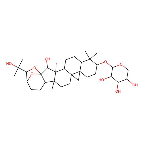 2D Structure of (2S,3R,4S,5R)-2-[[(1R,9S,12R,14S,17R,22S)-2-hydroxy-22-(2-hydroxypropan-2-yl)-3,8,8,17-tetramethyl-23,24-dioxaheptacyclo[19.2.1.01,18.03,17.04,14.07,12.012,14]tetracosan-9-yl]oxy]oxane-3,4,5-triol