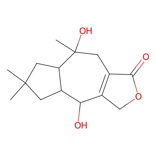 2D Structure of (4R)-4,4aalpha,5,6,7,7aalpha,8,9-Octahydro-4alpha,8alpha-dihydroxy-6,6,8-trimethylazuleno[5,6-c]furan-1(3H)-one