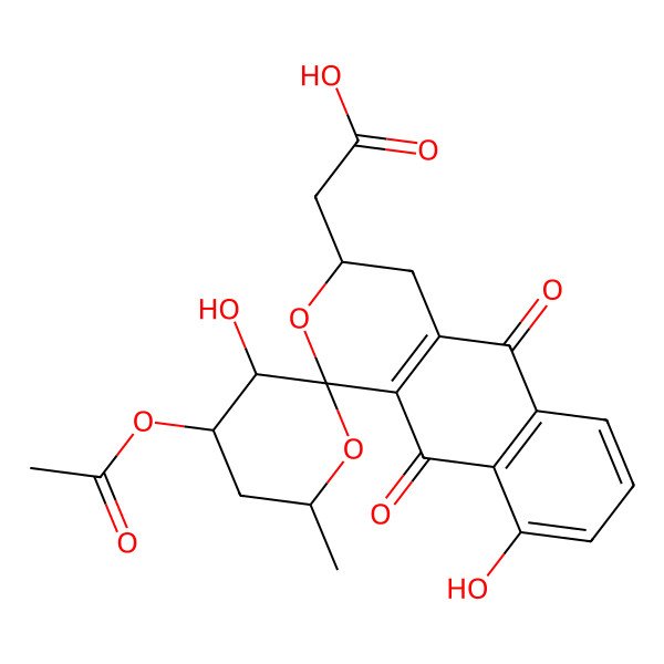 2D Structure of 2-[(1S,3R,3'S,4'S,6'S)-4'-acetyloxy-3',9-dihydroxy-6'-methyl-5,10-dioxospiro[3,4-dihydrobenzo[g]isochromene-1,2'-oxane]-3-yl]acetic acid