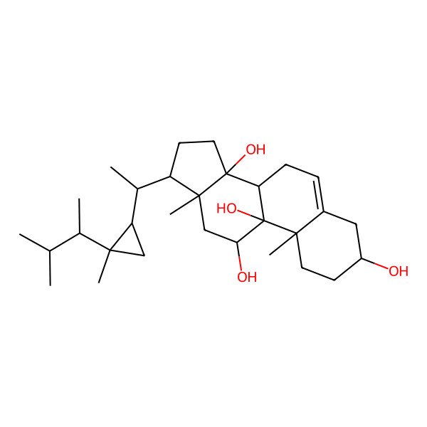 2D Structure of (3S,8S,9R,10S,11R,13R,14R,17R)-10,13-dimethyl-17-[(1R)-1-[(1R,2R)-2-methyl-2-[(2R)-3-methylbutan-2-yl]cyclopropyl]ethyl]-2,3,4,7,8,11,12,15,16,17-decahydro-1H-cyclopenta[a]phenanthrene-3,9,11,14-tetrol