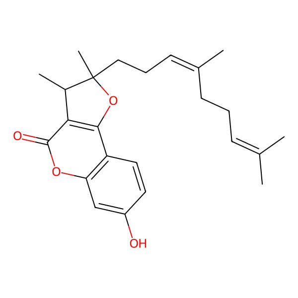2D Structure of (2R,3R)-2-[(3E)-4,8-dimethylnona-3,7-dienyl]-7-hydroxy-2,3-dimethyl-3H-furo[3,2-c]chromen-4-one