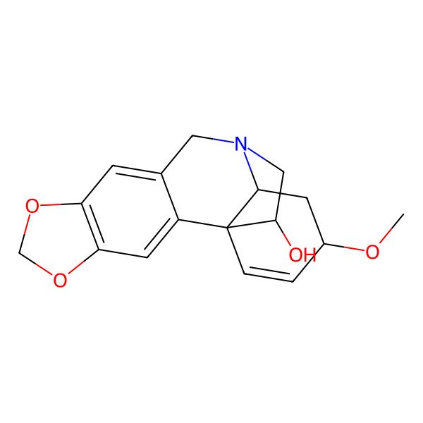 2D Structure of (1R,13S,15R,18R)-15-Methoxy-5,7-dioxa-12-azapentacyclo[10.5.2.01,13.02,10.04,8]nonadeca-2,4(8),9,16-tetraen-18-ol