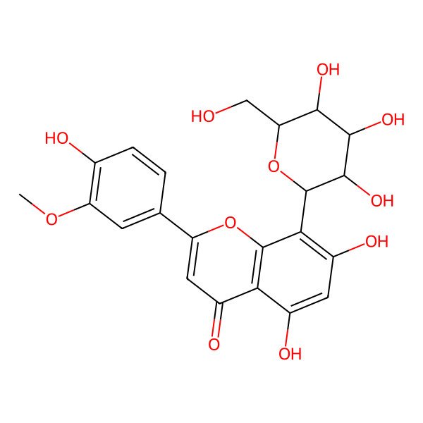 2D Structure of 5,7-dihydroxy-2-(4-hydroxy-3-methoxyphenyl)-8-[(2S,4R,5S)-3,4,5-trihydroxy-6-(hydroxymethyl)oxan-2-yl]chromen-4-one