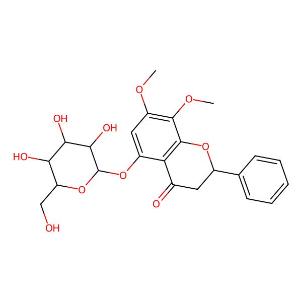 2D Structure of 7,8-dimethoxy-2-phenyl-5-[(2S,3R,4S,5S,6R)-3,4,5-trihydroxy-6-(hydroxymethyl)oxan-2-yl]oxy-2,3-dihydrochromen-4-one