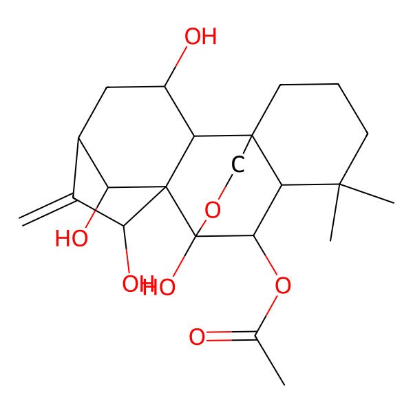 2D Structure of [(1R,2S,3S,5S,7R,8R,9R,10S,11R,18R)-3,7,9,18-tetrahydroxy-12,12-dimethyl-6-methylidene-17-oxapentacyclo[7.6.2.15,8.01,11.02,8]octadecan-10-yl] acetate