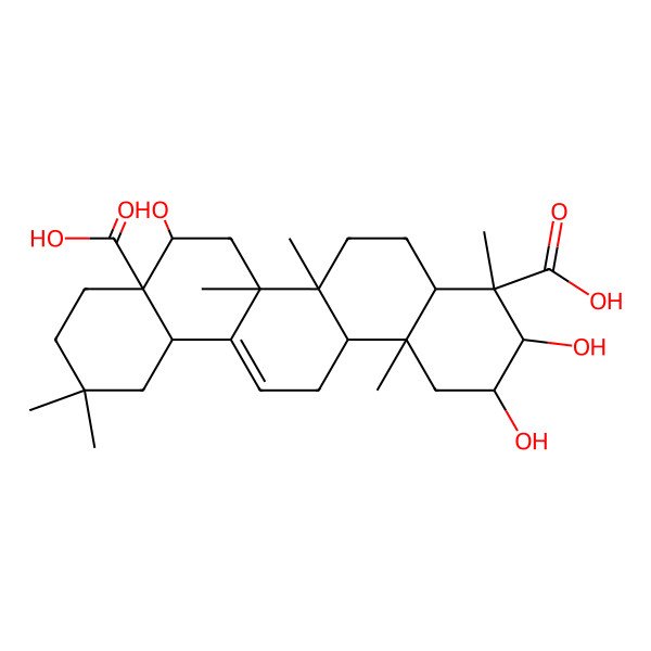 2D Structure of (2S,3R,4S,4aR,6aR,6bS,8R,8aR,12aS,14aR,14bR)-2,3,8-trihydroxy-4,6a,6b,11,11,14b-hexamethyl-1,2,3,4a,5,6,7,8,9,10,12,12a,14,14a-tetradecahydropicene-4,8a-dicarboxylic acid