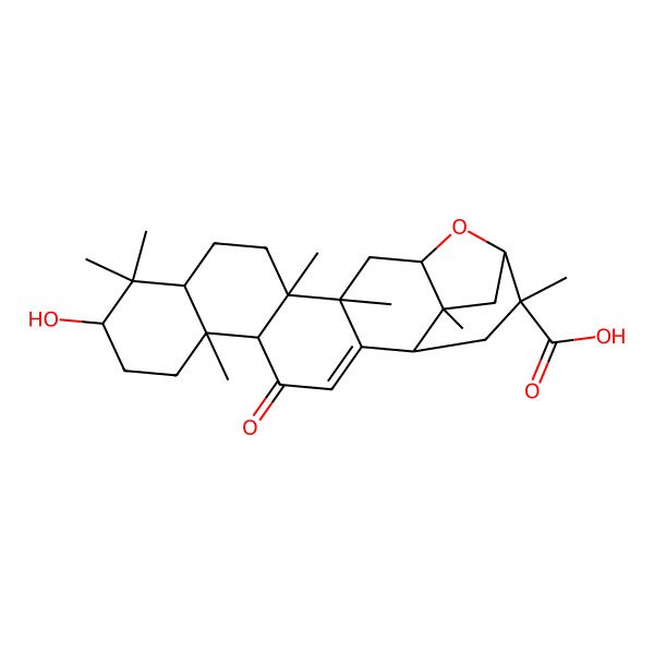 2D Structure of (4R,12S,17S,19R,22S)-9-hydroxy-3,4,8,8,12,19,22-heptamethyl-14-oxo-23-oxahexacyclo[18.2.1.03,16.04,13.07,12.017,22]tricos-15-ene-19-carboxylic acid