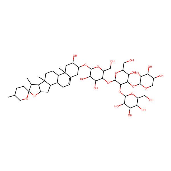 2D Structure of (2S,3R,4S,5S,6R)-2-[(2S,3R,4S,5R,6R)-2-[(2R,3R,4R,5R,6R)-4,5-dihydroxy-2-(hydroxymethyl)-6-[(4S,5'R,6R,7S,9S,13R,15R,16R)-15-hydroxy-5',7,9,13-tetramethylspiro[5-oxapentacyclo[10.8.0.02,9.04,8.013,18]icos-18-ene-6,2'-oxane]-16-yl]oxyoxan-3-yl]oxy-5-hydroxy-6-(hydroxymethyl)-4-[(2S,3R,4S,5R)-3,4,5-trihydroxyoxan-2-yl]oxyoxan-3-yl]oxy-6-(hydroxymethyl)oxane-3,4,5-triol