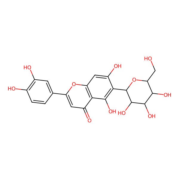 2D Structure of 2-(3,4-dihydroxyphenyl)-5,7-dihydroxy-6-[(2S,4R,5S)-3,4,5-trihydroxy-6-(hydroxymethyl)oxan-2-yl]chromen-4-one