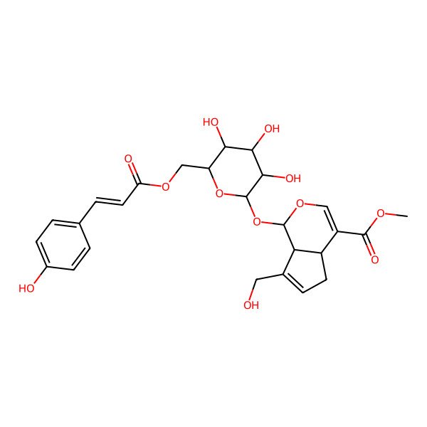 2D Structure of methyl (1S,4aS,7aS)-7-(hydroxymethyl)-1-[(2S,3R,4S,5S,6R)-3,4,5-trihydroxy-6-[[(E)-3-(4-hydroxyphenyl)prop-2-enoyl]oxymethyl]oxan-2-yl]oxy-1,4a,5,7a-tetrahydrocyclopenta[c]pyran-4-carboxylate