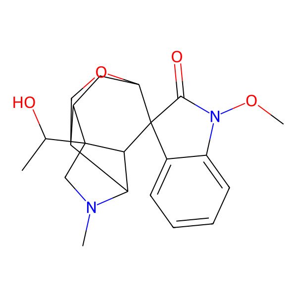 2D Structure of 2-(1-Hydroxyethyl)-1'-methoxy-4-methylspiro[9-oxa-4-azatetracyclo[6.3.1.02,6.05,11]dodecane-7,3'-indole]-2'-one