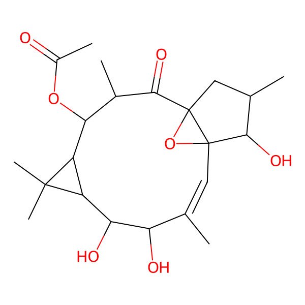 2D Structure of [(1R,3S,4S,5R,7S,8R,9R,10E,12S,13S,14S)-8,9,13-trihydroxy-3,6,6,10,14-pentamethyl-2-oxo-16-oxatetracyclo[10.3.1.01,12.05,7]hexadec-10-en-4-yl] acetate